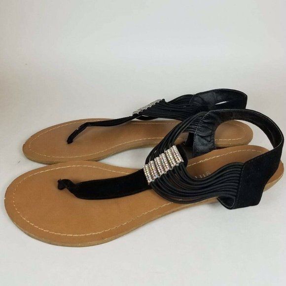 MADDEN GIRL BLACK W/RHINESTONES TIFFF SANDALS 9M - Picture 1 of 6